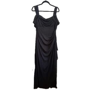 Alex Evenings Womens Black Glitter Cowl Neck Side Drape Gown Dress Size 14